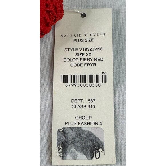 Valerie Stevens Fiery Red Plus Size 2X Crochet Lace Fringe Top NWT - Picture 5 of 12